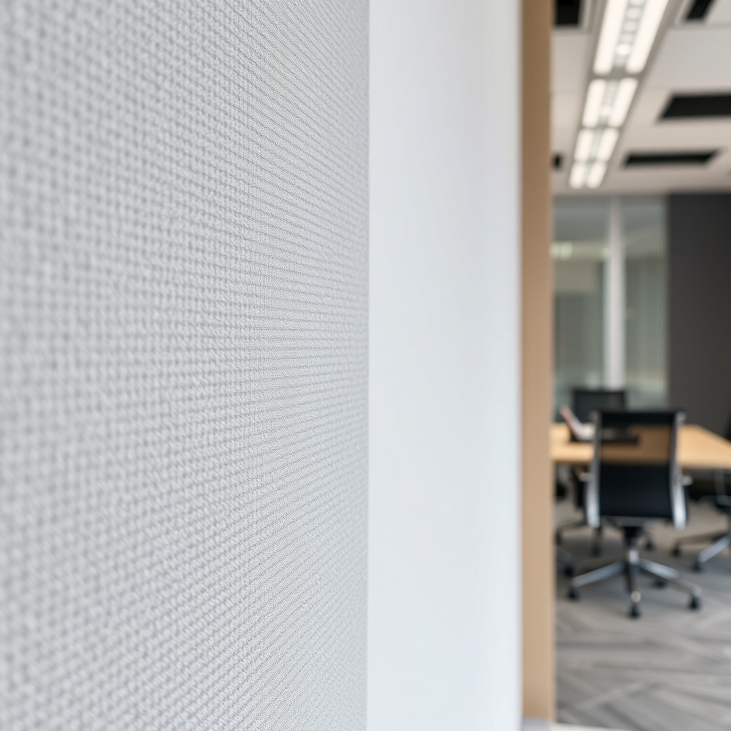 A close-up of Knauf Akustik Panel surface with visible perforations and a soft fabric back